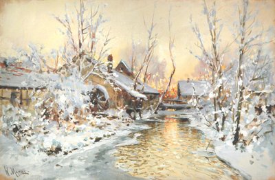 Snowy Watermill by Walter Moras